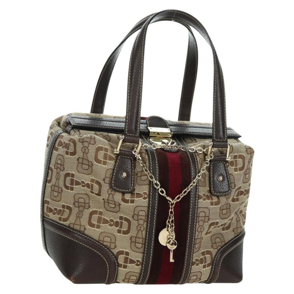 GUCCI Sherry Line Hand Bag Canvas Brown Gold 146002 Auth 167181V