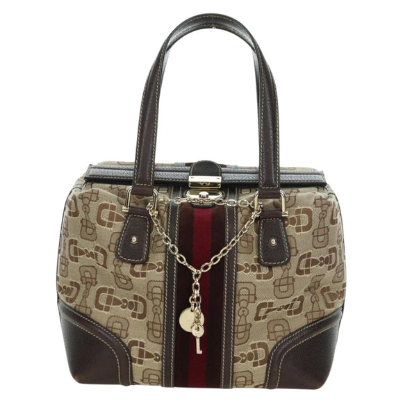 GUCCI Sherry Line Hand Bag Canvas Brown Gold 146002 Auth 167181V