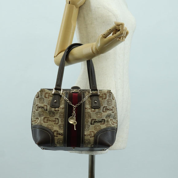 GUCCI Sherry Line Hand Bag Canvas Brown Gold 146002 Auth 167181V