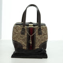 GUCCI Sherry Line Hand Bag Canvas Brown Gold 146002 Auth 167181V-12