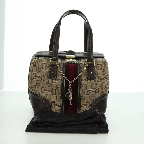 GUCCI Sherry Line Hand Bag Canvas Brown Gold 146002 Auth 167181V