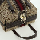 GUCCI Sherry Line Hand Bag Canvas Brown Gold 146002 Auth 167181V-6