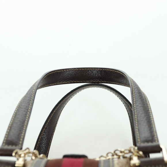 GUCCI Sherry Line Hand Bag Canvas Brown Gold 146002 Auth 167181V