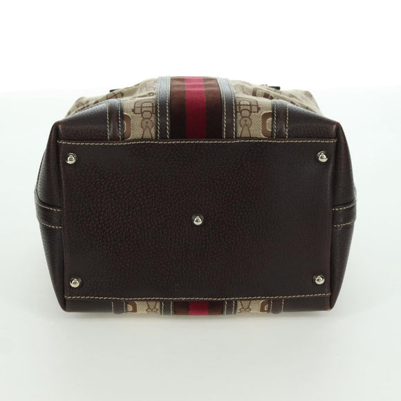 GUCCI Sherry Line Hand Bag Canvas Brown Gold 146002 Auth 167181V
