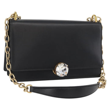 Miu Miu Chain Shoulder Bag Leather Black Gold Auth 167182SAM