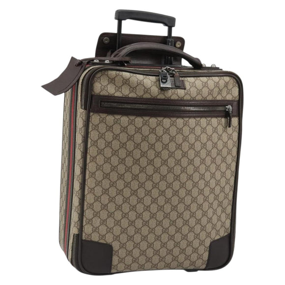 GUCCI GG Supreme Web Sherry Line Carry Case PVC Beige Silver 131170 Auth 167187A