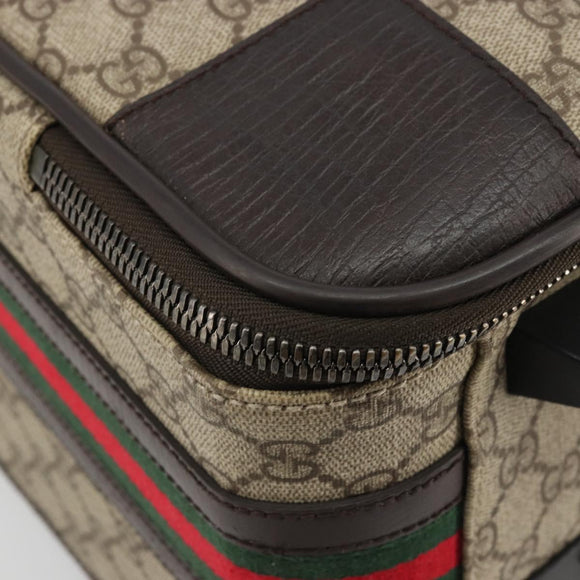 GUCCI GG Supreme Web Sherry Line Carry Case PVC Beige Silver 131170 Auth 167187A