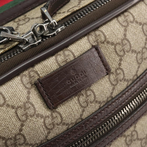 GUCCI GG Supreme Web Sherry Line Carry Case PVC Beige Silver 131170 Auth 167187A