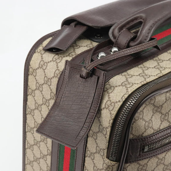 GUCCI GG Supreme Web Sherry Line Carry Case PVC Beige Silver 131170 Auth 167187A
