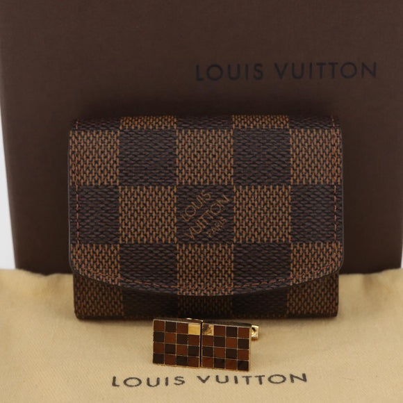 LOUIS VUITTON Damier Ebene Cuffs&Cuff Case Gold LV Auth 167199A