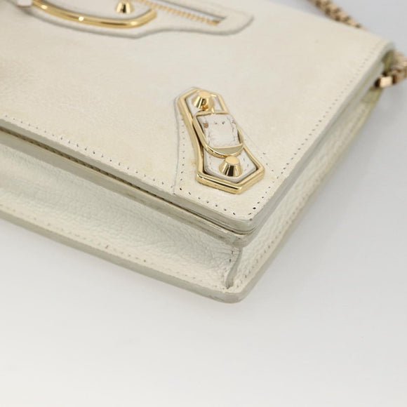 BALENCIAGA Kettenportemonnaie Leder Weiß Gold 444169 Auth 167209A