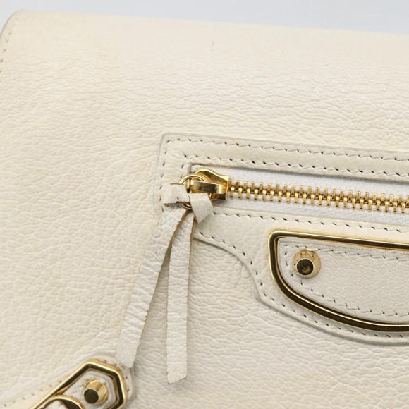 BALENCIAGA Kettenportemonnaie Leder Weiß Gold 444169 Auth 167209A