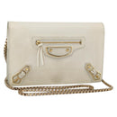 BALENCIAGA Kettenportemonnaie Leder Weiß Gold 444169 Auth 167209A-1