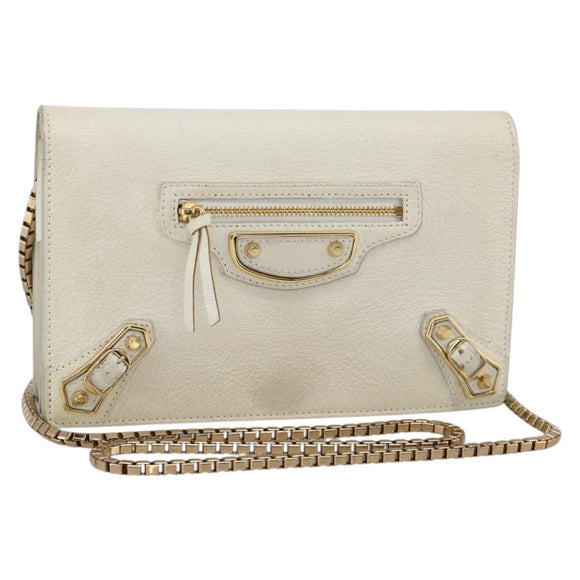 BALENCIAGA Kettenportemonnaie Leder Weiß Gold 444169 Auth 167209A