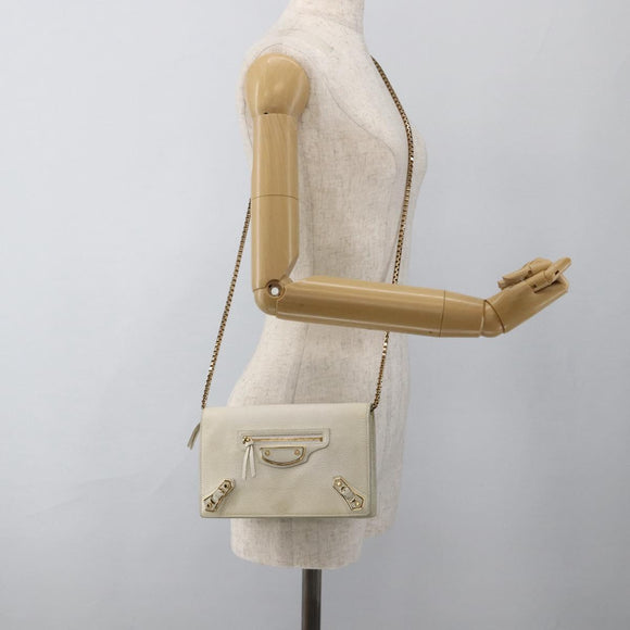 BALENCIAGA Kettenportemonnaie Leder Weiß Gold 444169 Auth 167209A