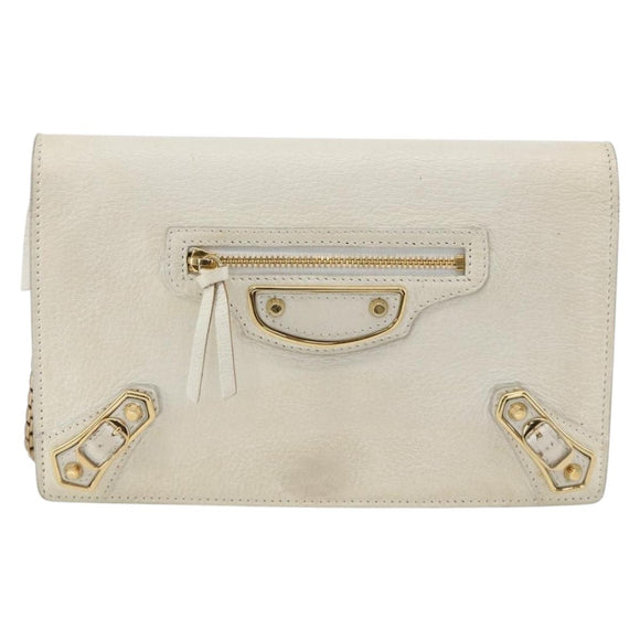 BALENCIAGA Kettenportemonnaie Leder Weiß Gold 444169 Auth 167209A