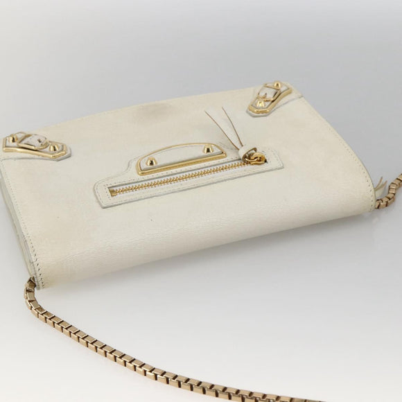 BALENCIAGA Kettenportemonnaie Leder Weiß Gold 444169 Auth 167209A