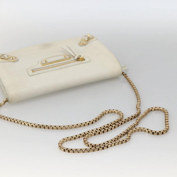 BALENCIAGA Kettenportemonnaie Leder Weiß Gold 444169 Auth 167209A