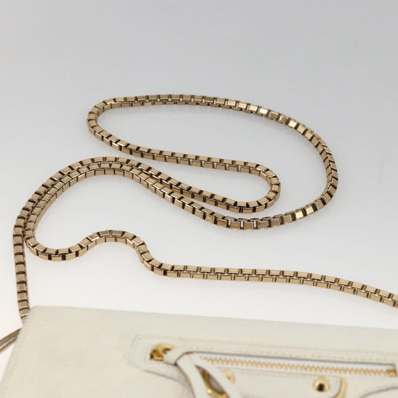 BALENCIAGA Kettenportemonnaie Leder Weiß Gold 444169 Auth 167209A