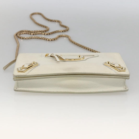 BALENCIAGA Kettenportemonnaie Leder Weiß Gold 444169 Auth 167209A