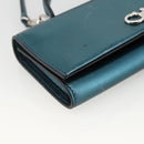 Salvatore Ferragamo Shoulder Wallet Leather 2way Light Blue Silver Auth 167210A-17