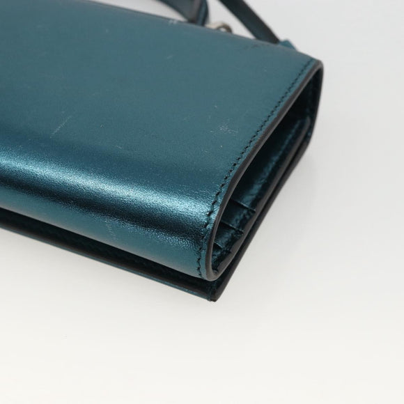 Salvatore Ferragamo Shoulder Wallet Leather 2way Light Blue Silver Auth 167210A