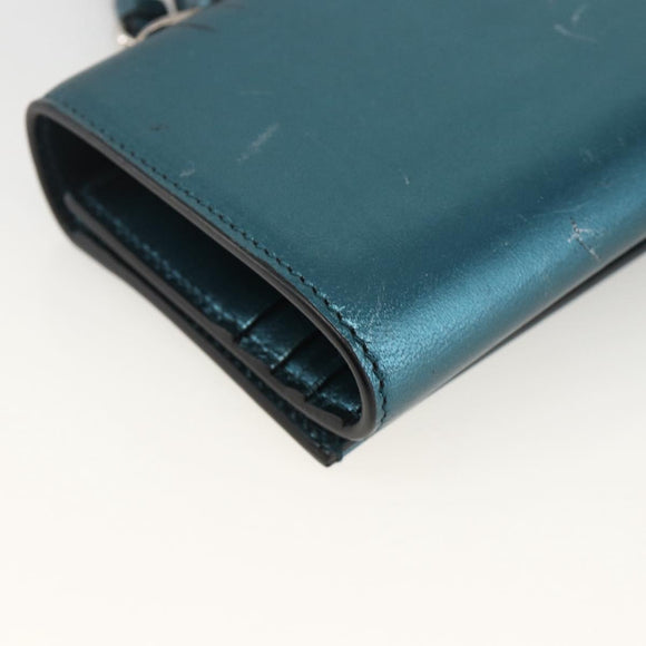 Salvatore Ferragamo Shoulder Wallet Leather 2way Light Blue Silver Auth 167210A