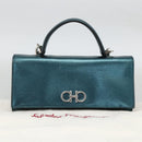 Salvatore Ferragamo Shoulder Wallet Leather 2way Light Blue Silver Auth 167210A-12