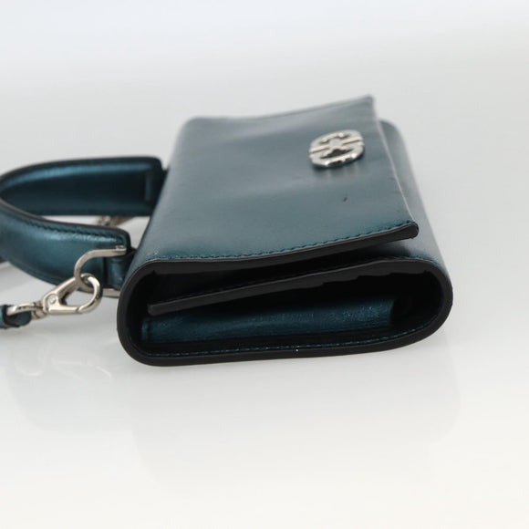 Salvatore Ferragamo Shoulder Wallet Leather 2way Light Blue Silver Auth 167210A