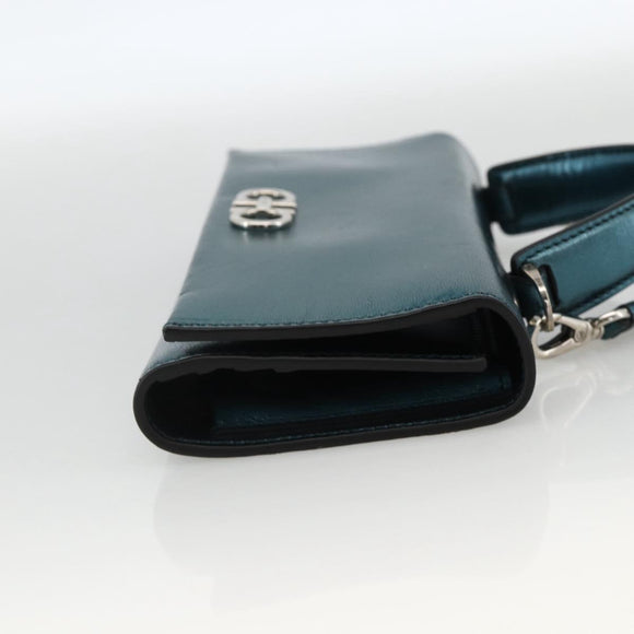 Salvatore Ferragamo Shoulder Wallet Leather 2way Light Blue Silver Auth 167210A