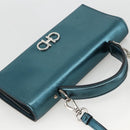 Salvatore Ferragamo Shoulder Wallet Leather 2way Light Blue Silver Auth 167210A-6