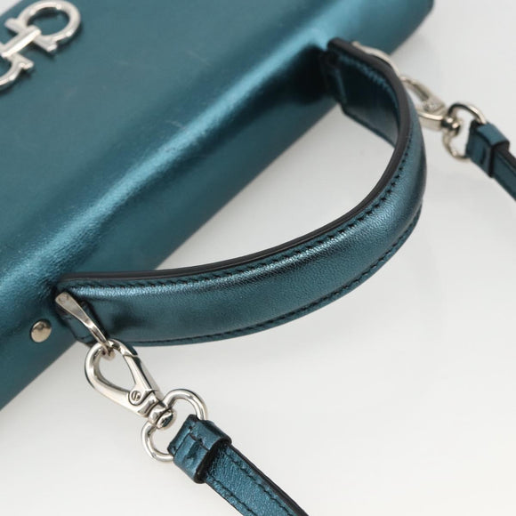Salvatore Ferragamo Shoulder Wallet Leather 2way Light Blue Silver Auth 167210A