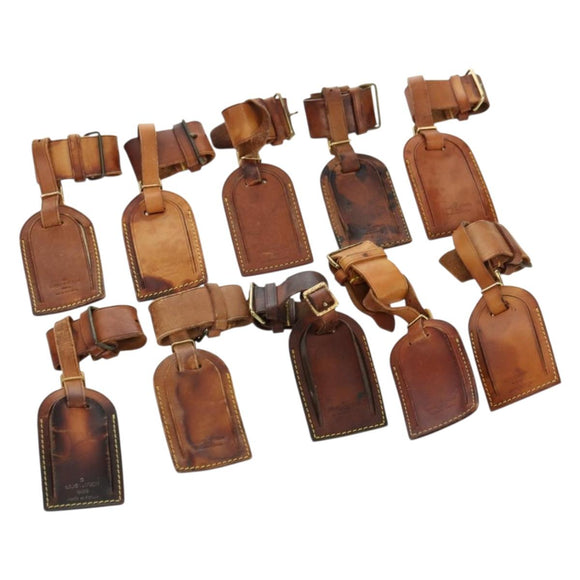 LOUIS VUITTON Powanie Name Tag Leather 10set Beige LV Auth 167213