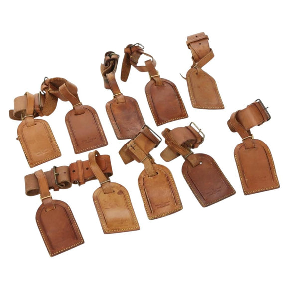 LOUIS VUITTON Powanie Name Tag Leather 10set Beige LV Auth 167214