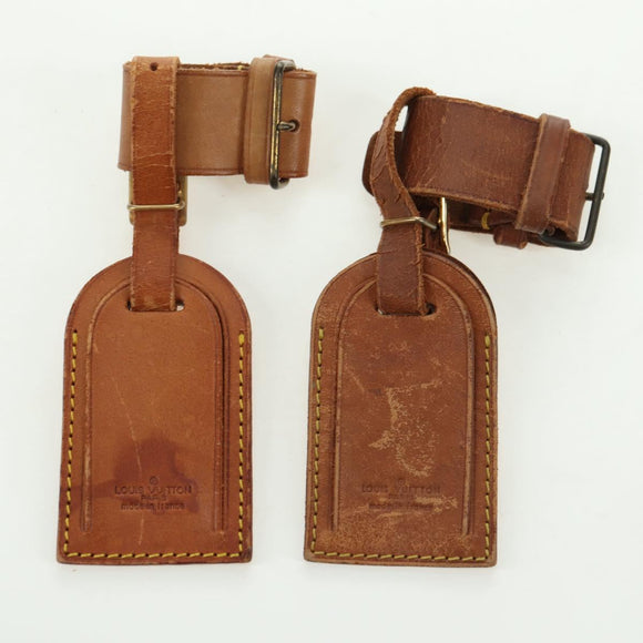 LOUIS VUITTON Powanie Name Tag Leather 10set Beige LV Auth 167215