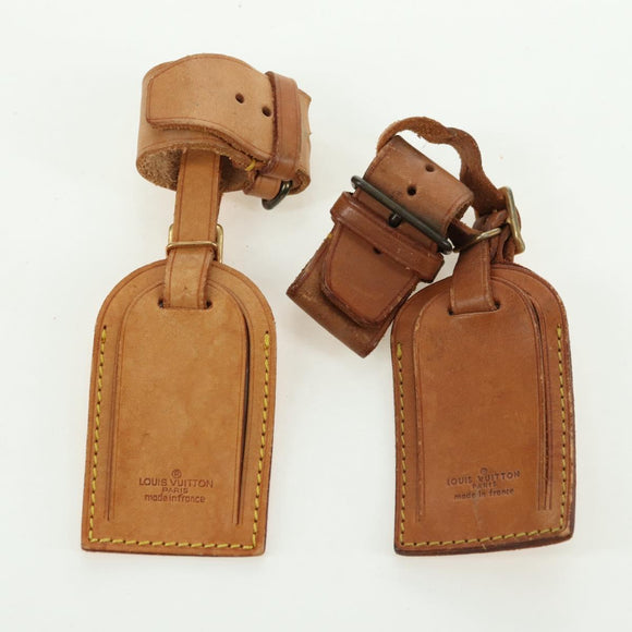LOUIS VUITTON Powanie Name Tag Leather 10set Beige LV Auth 167219