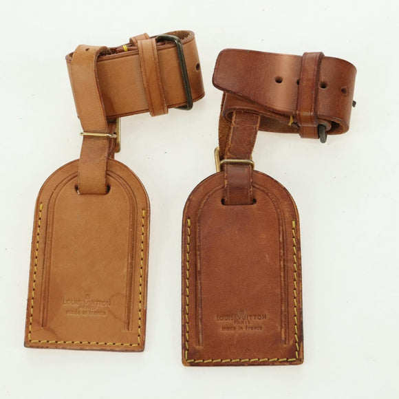 LOUIS VUITTON Powanie Name Tag Leather 10set Beige LV Auth 167220