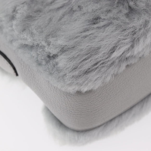 Miu Miu Shoulder Bag Fur Gray Gold Auth 167236M