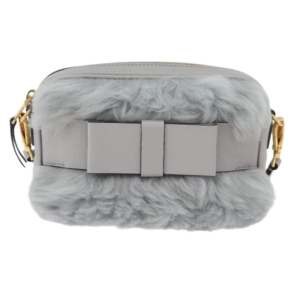 Miu Miu Shoulder Bag Fur Gray Gold Auth 167236M