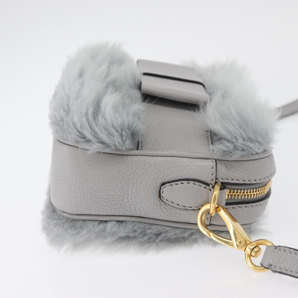 Miu Miu Shoulder Bag Fur Gray Gold Auth 167236M