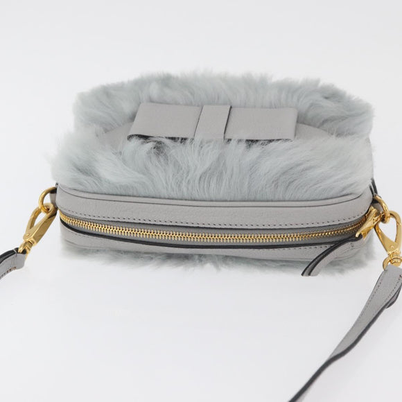 Miu Miu Shoulder Bag Fur Gray Gold Auth 167236M