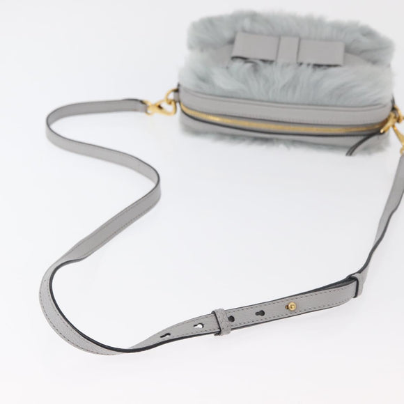 Miu Miu Shoulder Bag Fur Gray Gold Auth 167236M