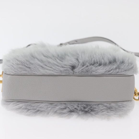 Miu Miu Shoulder Bag Fur Gray Gold Auth 167236M