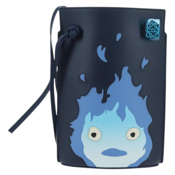 LOEWE × Ghibli Howl's Pebble Dice Pocket Calcifer Bag Leather Navy Auth 167246SM