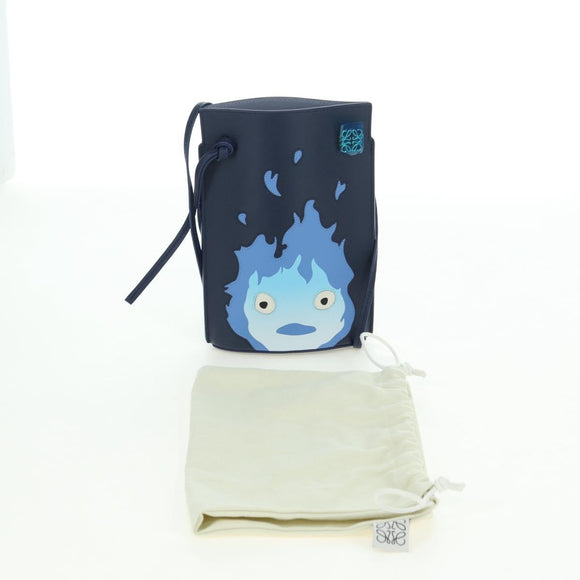 LOEWE × Ghibli Howl's Pebble Dice Pocket Calcifer Bag Leather Navy Auth 167246SM
