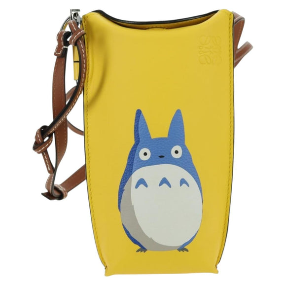 LOEWE × Studio Ghibli Gate Pocket Medium Totoro Bag Leather Yellow Auth 167254SM