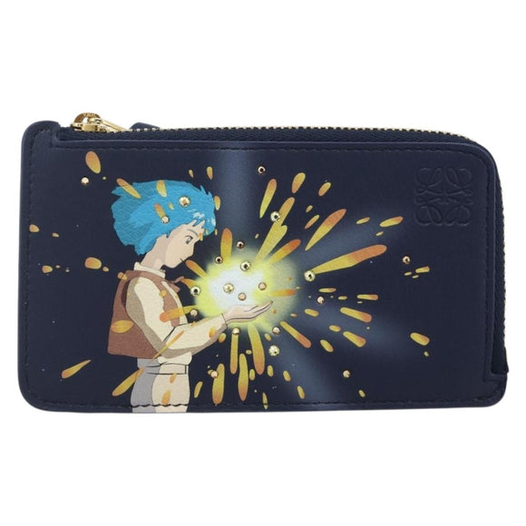 LOEWE × Ghibli Howl's Moving Castle Coin Card Holder Leather Navy Auth 167256SM