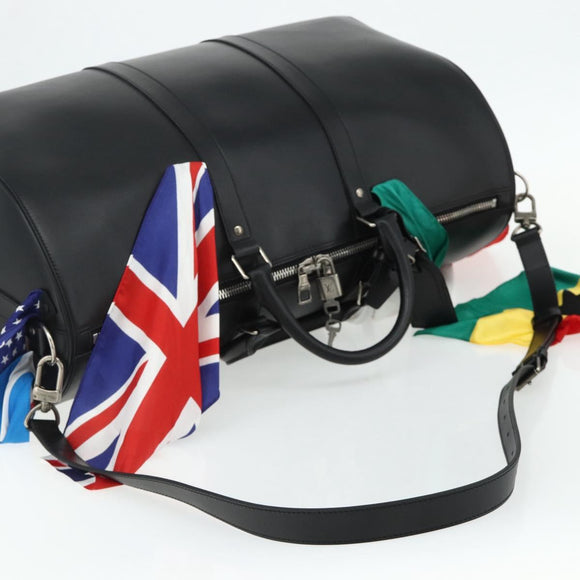 LOUIS VUITTON Flag Keepall Bandouliere 50 Bag Leather Black M55268 Auth 167262SM