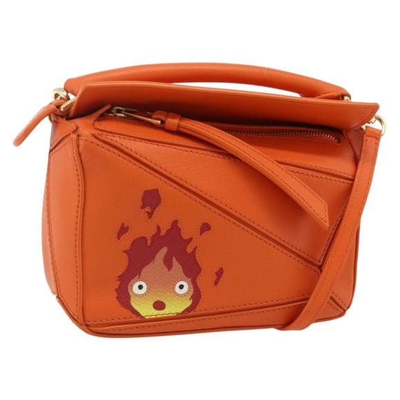 LOEWE × Ghibli Howl's Calcifer Puzzle Mini Leather 2way Orange Auth 167270SM