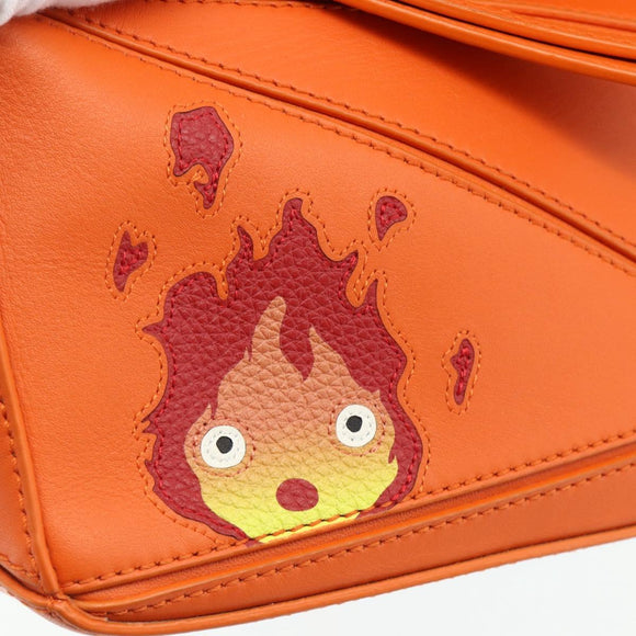 LOEWE × Ghibli Howl's Calcifer Puzzle Mini Leather 2way Orange Auth 167270SM
